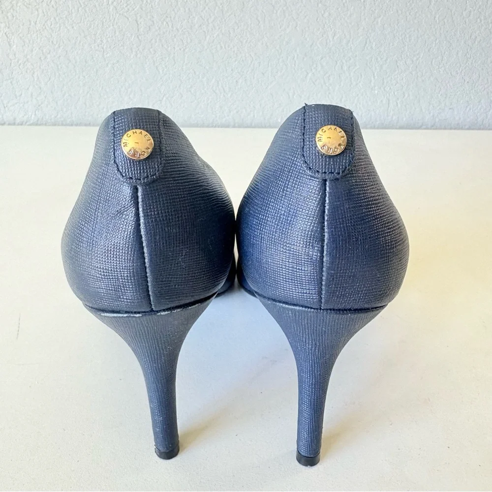 Michael Kors Flex Navy Blue Leather 3.25” High Heels Pumps Women’s Size 7 W